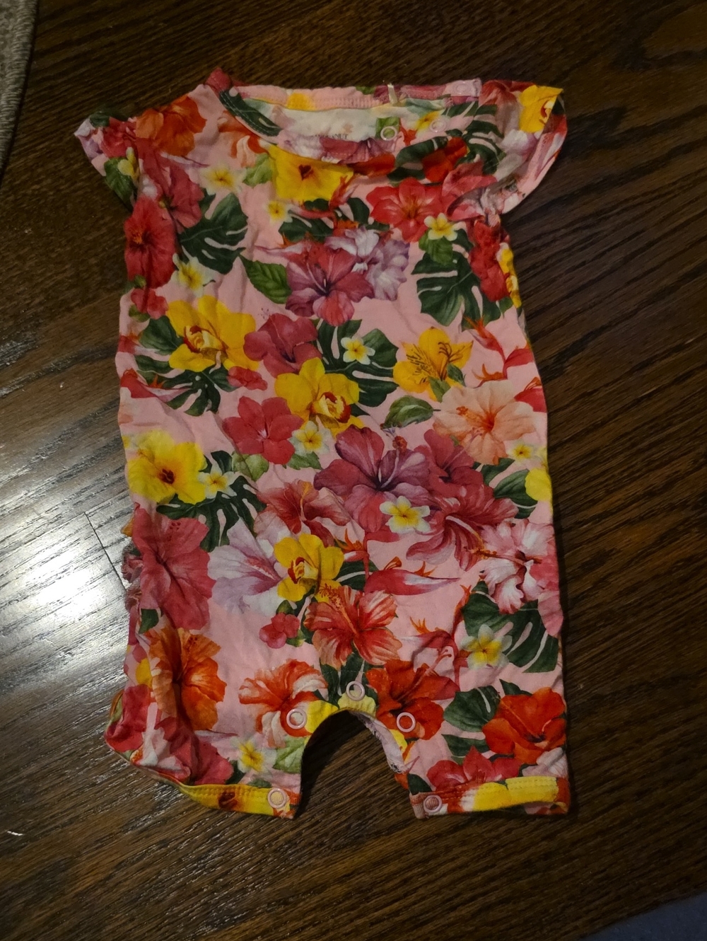 Posh Peanut Pink Floral Romper with Yellow & Green Accents